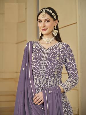 LAVENDER GEORGETTE EMBROIDERED ANARKALI SALWAR KAMEEZ 3