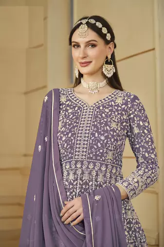 LAVENDER GEORGETTE EMBROIDERED ANARKALI SALWAR KAMEEZ