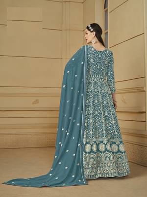 TEAL GEORGETTE EMBROIDERED ANARKALI SALWAR KAMEEZ 2