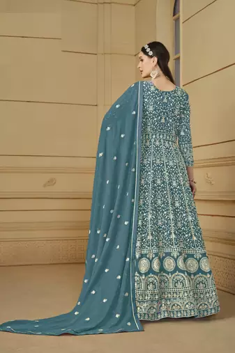 TEAL GEORGETTE EMBROIDERED ANARKALI SALWAR KAMEEZ