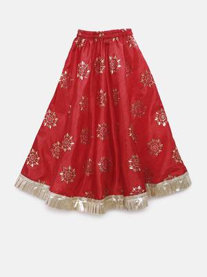 Twisha girls self designed top embellished with lace paired with printed ghagra -beige & red 5