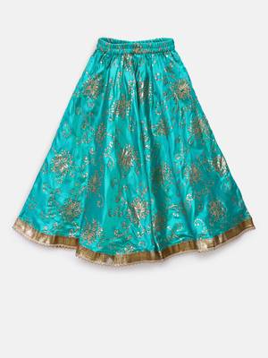 Twisha girls printed top embellished with lace paired with printed ghagra -pink & teal 5