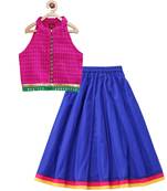 Twisha girls incut style top embellished with lace & potali buttons paired with net ghagra -pink & blue