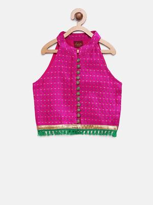 Twisha girls incut style top embellished with lace & potali buttons paired with net ghagra -pink & blue 3