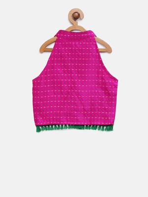 Twisha girls incut style top embellished with lace & potali buttons paired with net ghagra -pink & blue 4