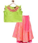Twisha girls embroidered top & printed ghagra -green & coral