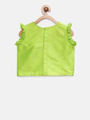 Twisha girls embroidered top & printed ghagra -green & coral 4