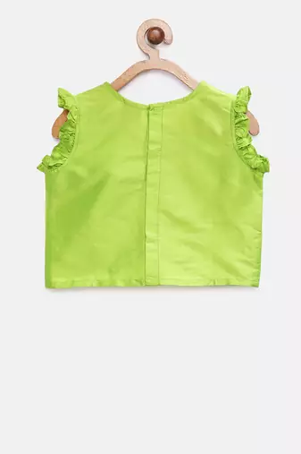 Twisha girls embroidered top & printed ghagra -green & coral