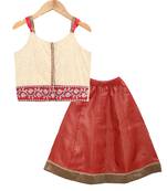 Twisha girls printed top embellished with lace paired with brocade ghagra -off white & red
