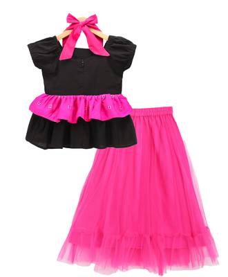 Twisha girls printed top & net ghagra -black & pink 2