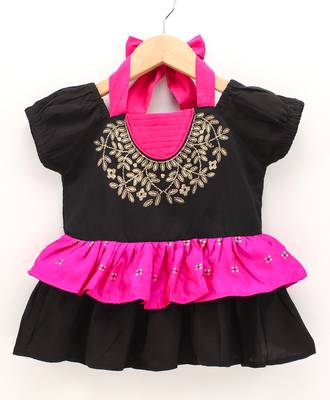 Twisha girls printed top & net ghagra -black & pink 3