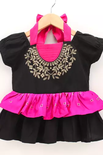 Twisha girls printed top & net ghagra -black & pink