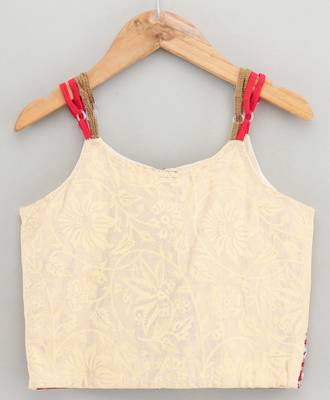 Twisha girls printed top embellished with lace paired with foil printed dhoti pants -off white & red 4
