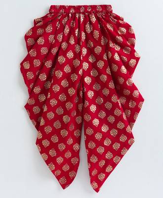 Twisha girls printed top embellished with lace paired with foil printed dhoti pants -off white & red 5