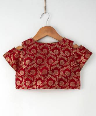 Twisha girls brocade top embellished with potali buttons paired with foil printed dhoti pants - red & orange 4