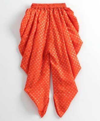 Twisha girls brocade top embellished with potali buttons paired with foil printed dhoti pants - red & orange 5