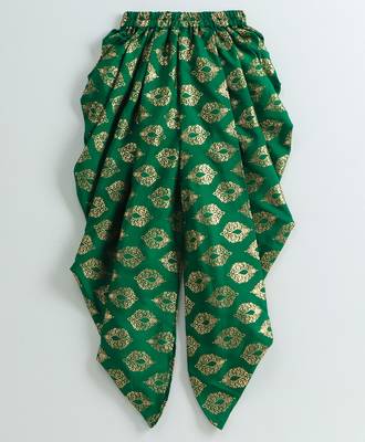 Twisha girls brocade top embellished with potali buttons paired with foil printed dhoti pants - red & green 5
