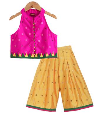 Twisha girls self designed incut style top with self designed palazzo - pink & yellow 1