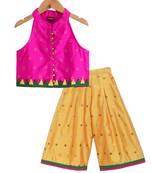 Twisha girls self designed incut style top with self designed palazzo - pink & yellow