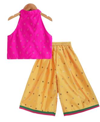 Twisha girls self designed incut style top with self designed palazzo - pink & yellow 2