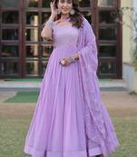 Lavender faux georgette rich floral position print work gown