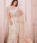 Cram Digital Print  Glass Organza Handwork Zircon Border Designer Saree Blouse