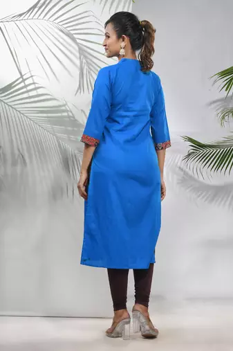 Cobalt blue cotton ajrak printed straight kurta