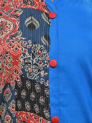 Cobalt blue cotton ajrak printed straight kurta 4
