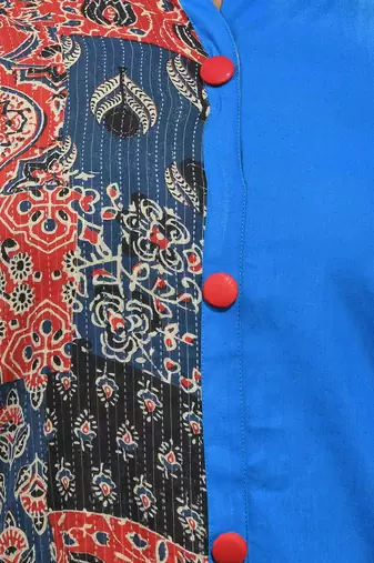 Cobalt blue cotton ajrak printed straight kurta
