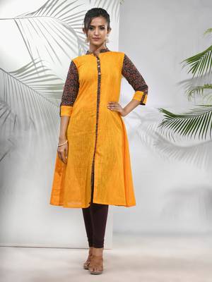 Yellow cotton a-line kurta 1