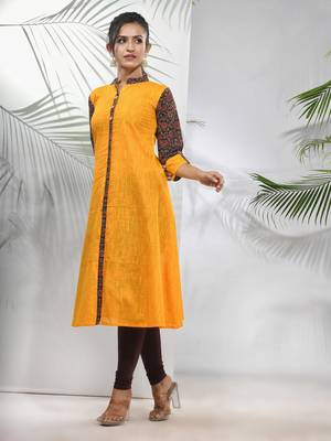 Yellow cotton a-line kurta 2