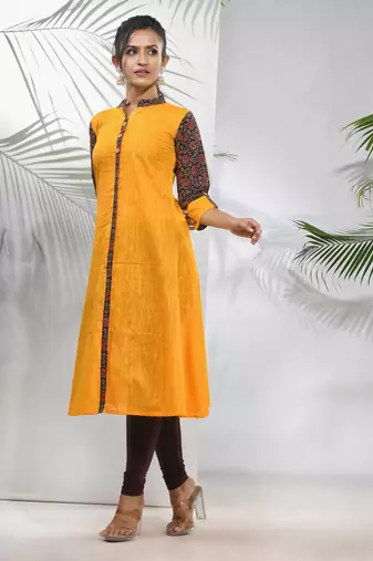 Yellow cotton a-line kurta