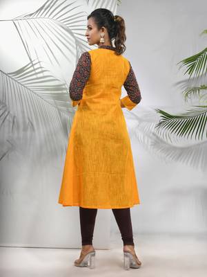 Yellow cotton a-line kurta 3