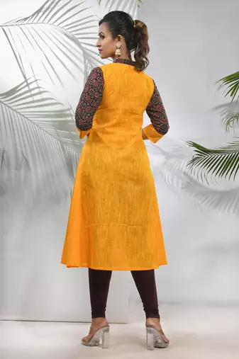 Yellow cotton a-line kurta