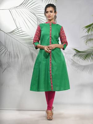 Green cotton a-line kurta 1