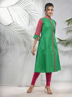 Green cotton a-line kurta 2