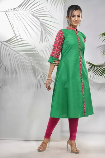 Green cotton a-line kurta