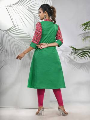 Green cotton a-line kurta 3