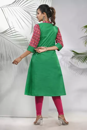 Green cotton a-line kurta
