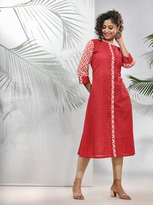 Red cotton a-line kurta 2