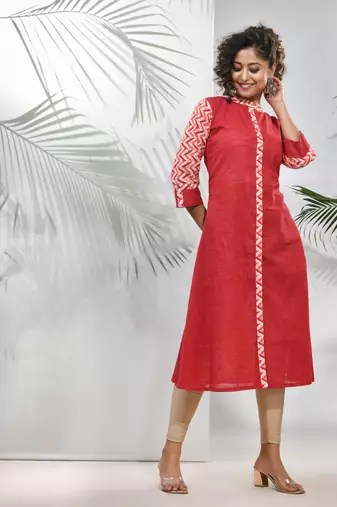 Red cotton a-line kurta