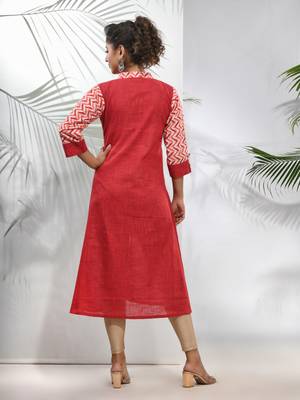 Red cotton a-line kurta 3