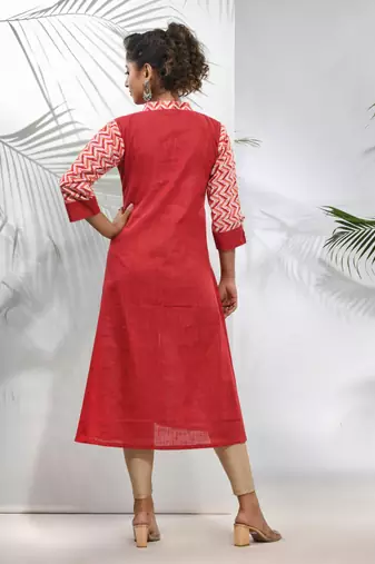 Red cotton a-line kurta