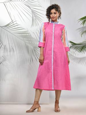 Pink cotton a-line kurta 1