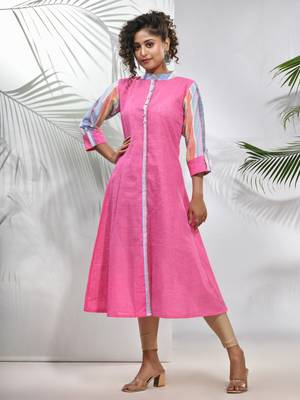 Pink cotton a-line kurta 2