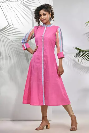 Pink cotton a-line kurta