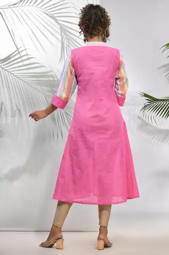 Pink cotton a-line kurta