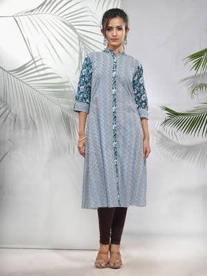 White cotton printed a-line kurta 1