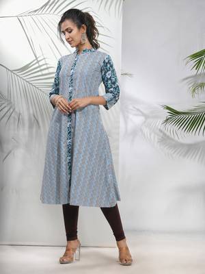 White cotton printed a-line kurta 2