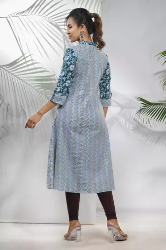 White cotton printed a-line kurta